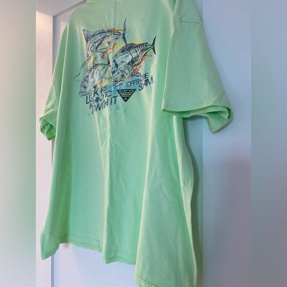 Mens shirt Columbia lime green fishing pic back short sleeve PFG tee shirt. XXL - Picture 8 of 9